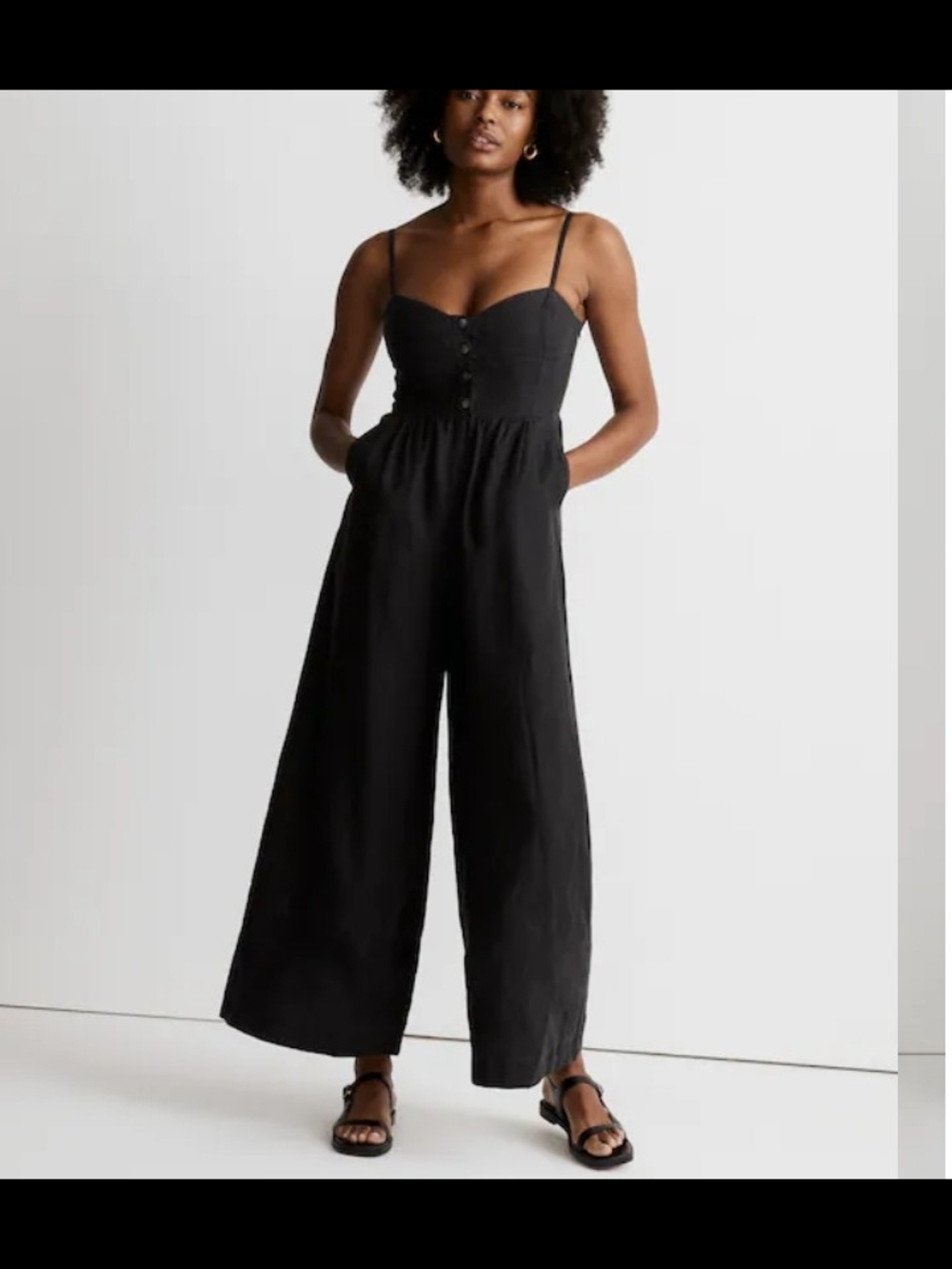 New‎ Madewell Sleeveless Wide-Leg Jumpsuit 100% Linen Black Size 2